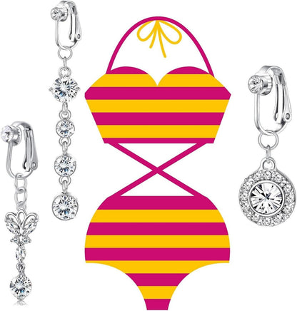 Silber Fake Bauchnabelpiercing Set Herz Schmetterling Lang