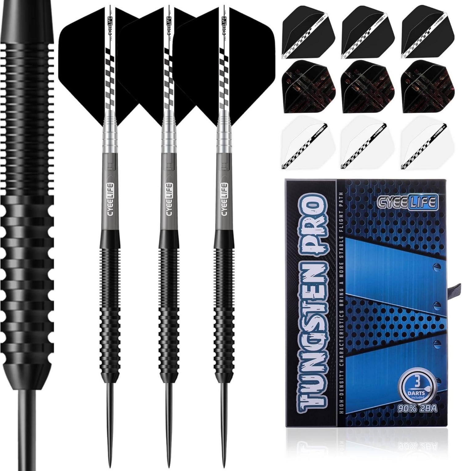 Professionelles Tungsten Darts Set mit 3 Schäften & 9 Flights
