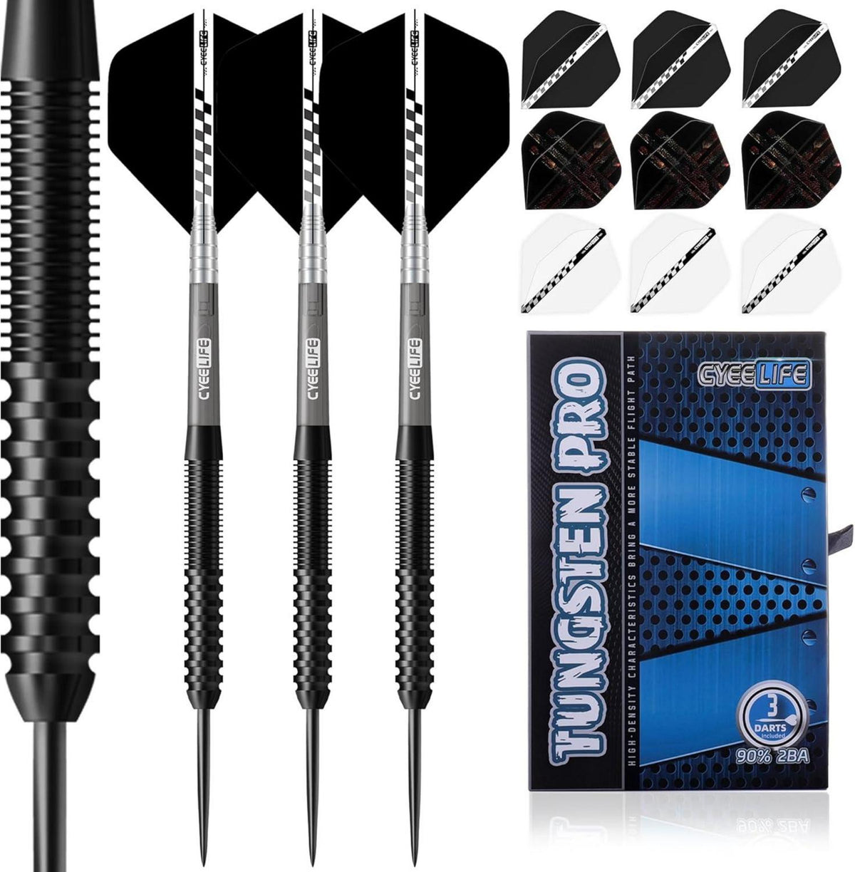Professionelles Tungsten Darts Set mit 3 Schäften & 9 Flights