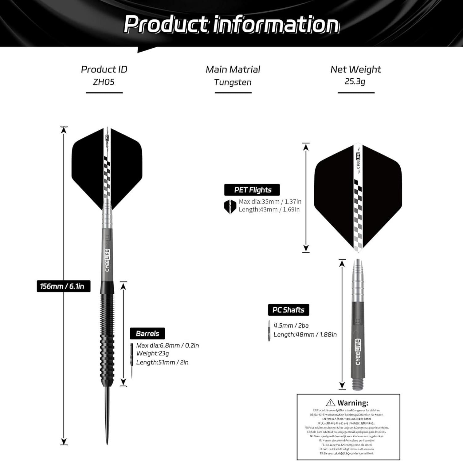 Tungsten Darts Set 23g Steel Tip mit Zubehör und Sharpener
