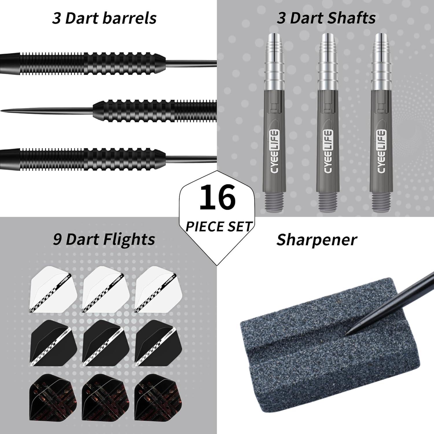 Tungsten Darts Set 23g Steel Darts 3 Shafts 9 Flights Sharpener