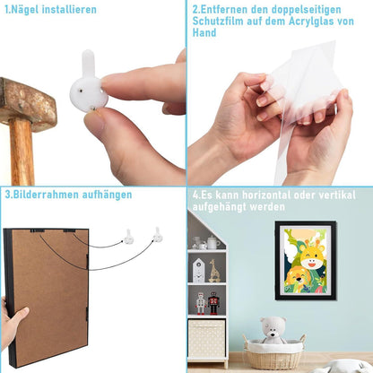 Kodilin 2pcs A4 Kinder Kunst Bilderrahmen zum Öffnen Schwarz