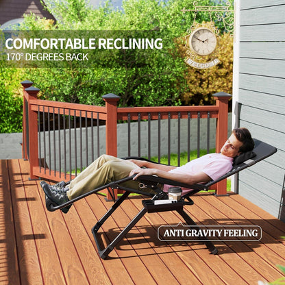 UDPATIO Sonnenliegen Set Klappbar Getränkehalter Gartenliege Polster Schwarz