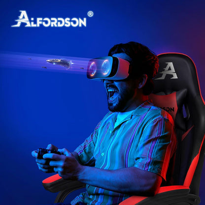 ALFORDSON Bürostuhl mit Massage-Lendenkissen, ergonomisch, höhenverstellbar, Rot