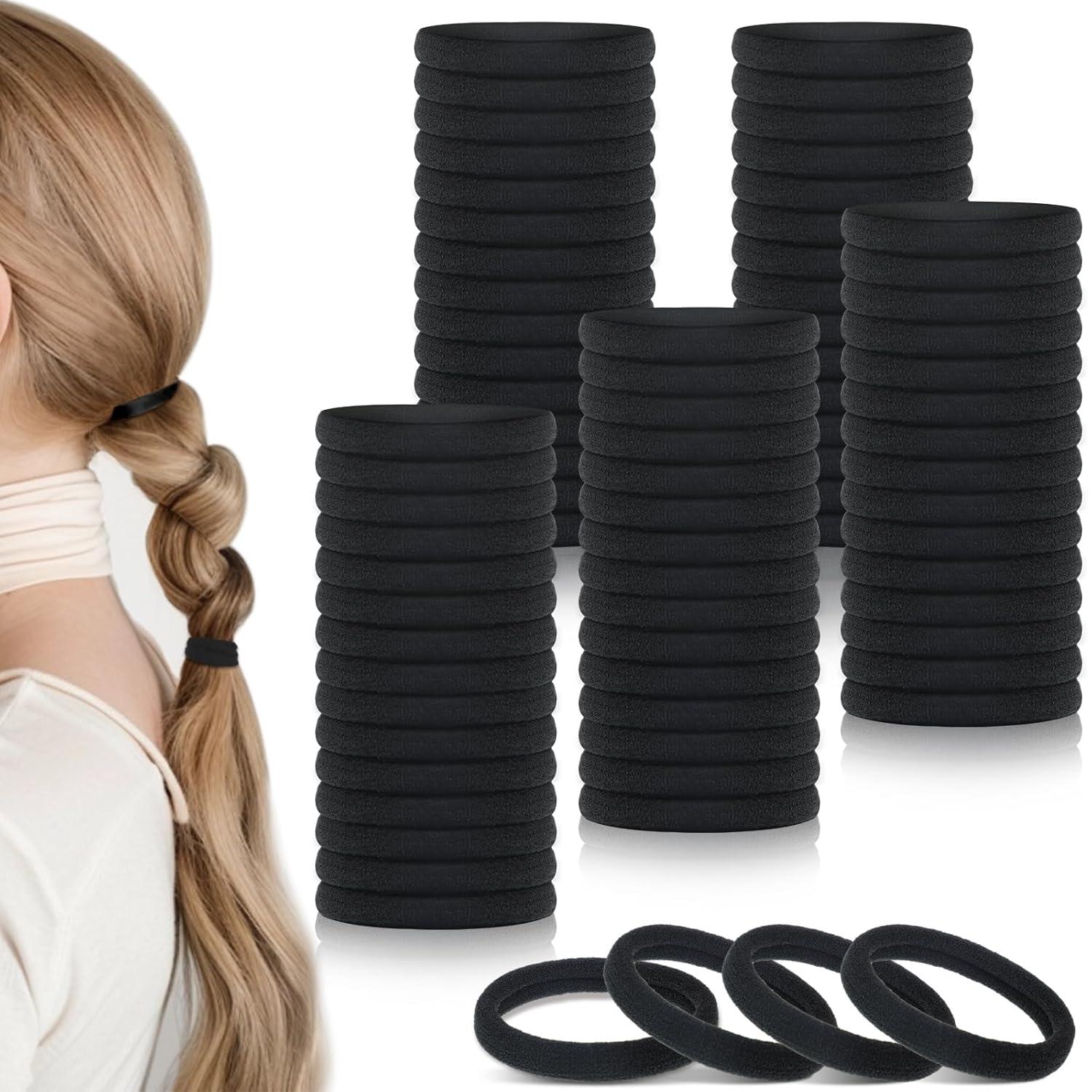 100er Pack Schwarze Nahtlose Haargummis für Frauen und Mädchen