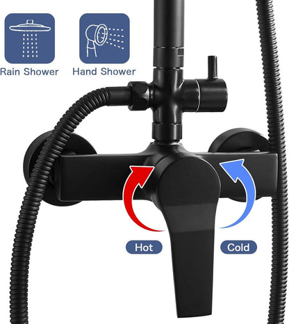 Schwarzes Duschsystem mit Regendusche und Handbrause