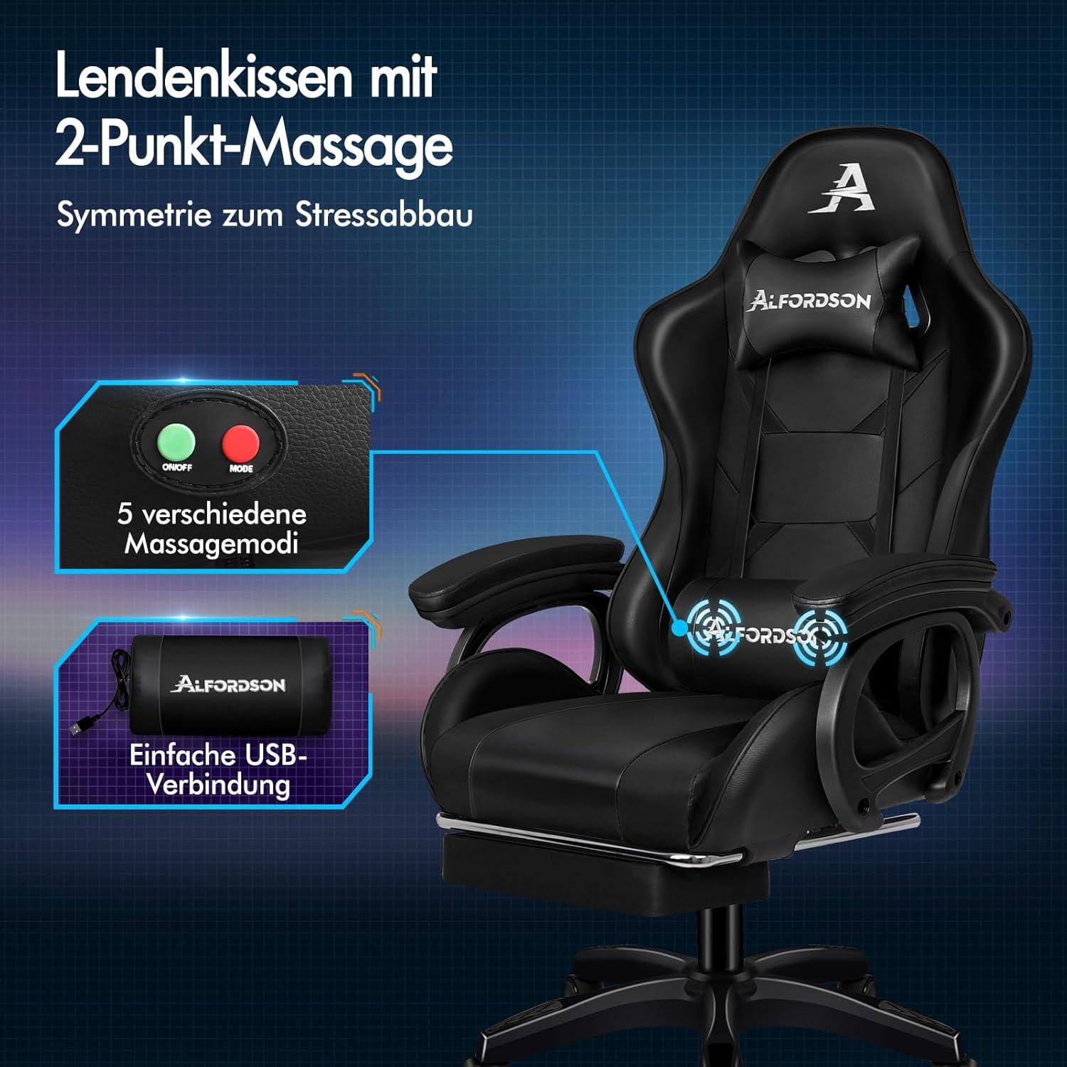Bürostuhl mit Massage-Lendenkissen, ergonomisch, neigbare