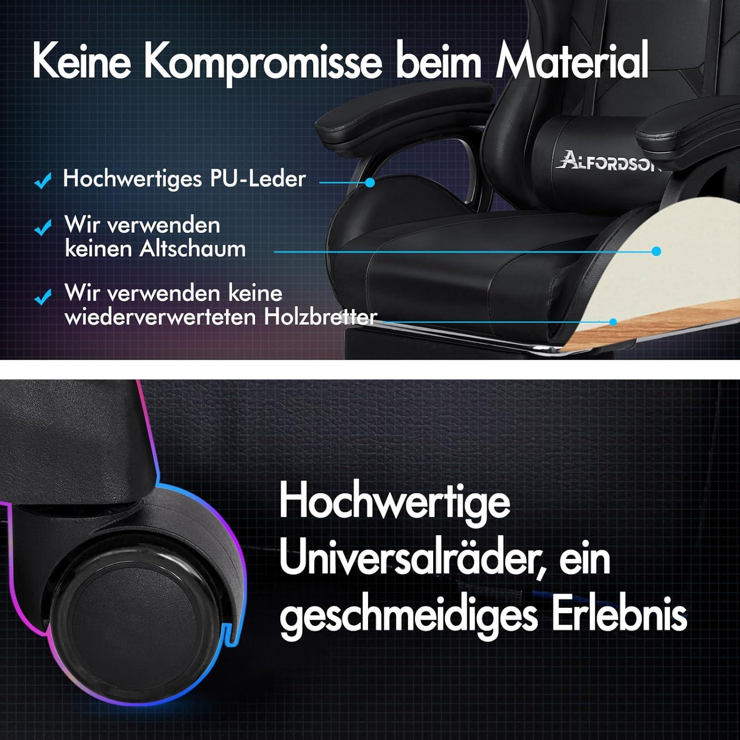 Bürostuhl mit Massage-Lendenkissen, ergonomisch, höhenverstellbar, Schwarz