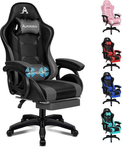 Ergonomischer Bürostuhl mit Massage-Lendenkissen und Fußstütze, Grau
