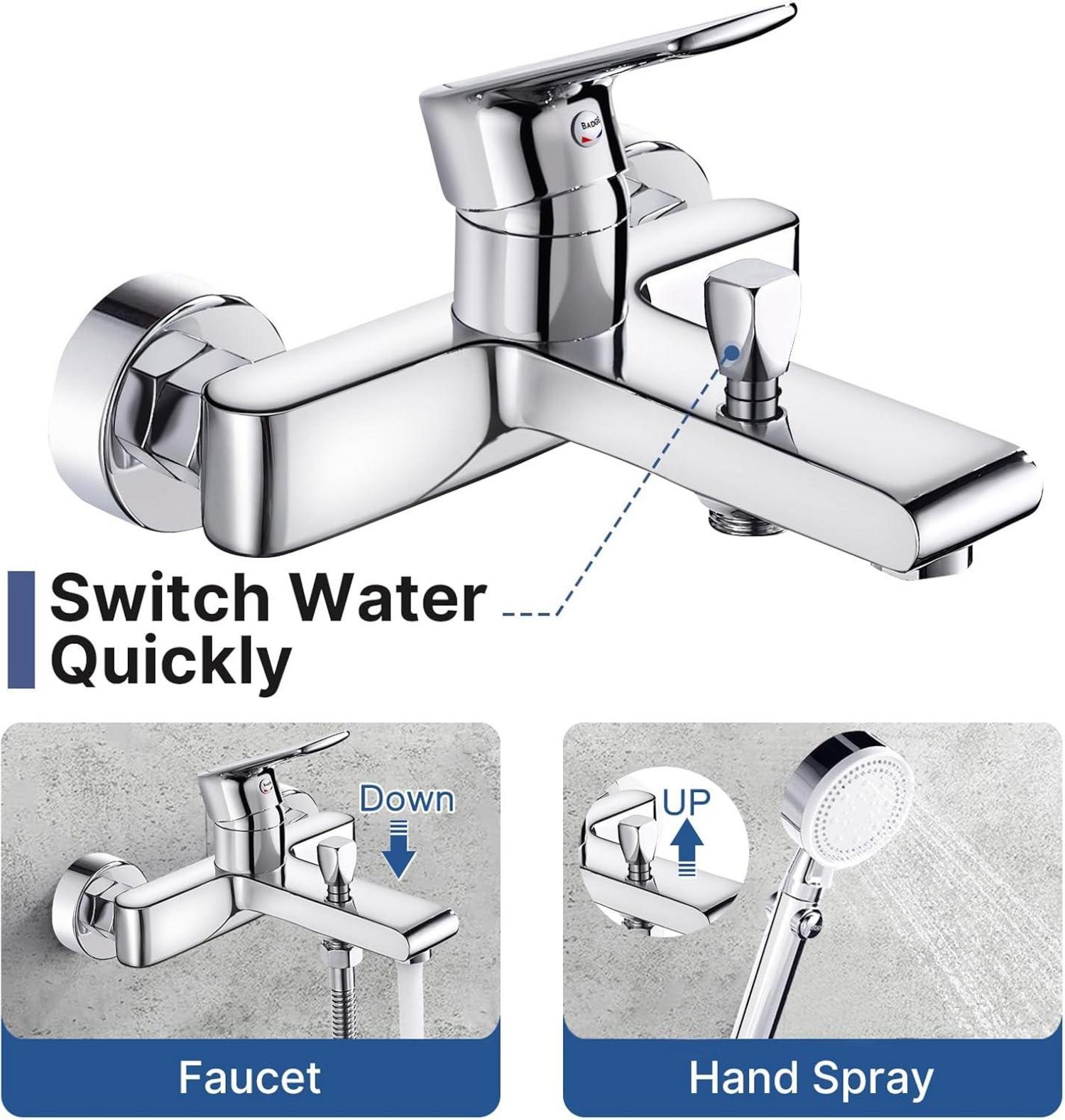 Moderne Badewannenarmatur mit Duschset und 5-Funktions-Handbrause