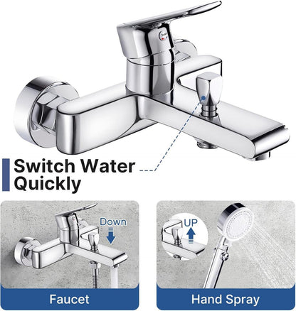Moderne Badewannenarmatur mit Duschset und 5-Funktions-Handbrause