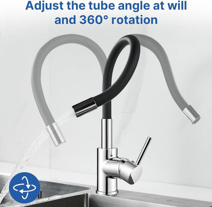Jacurley Wasserhahn Schwarz 360° Drehbar Flexibler Auslauf