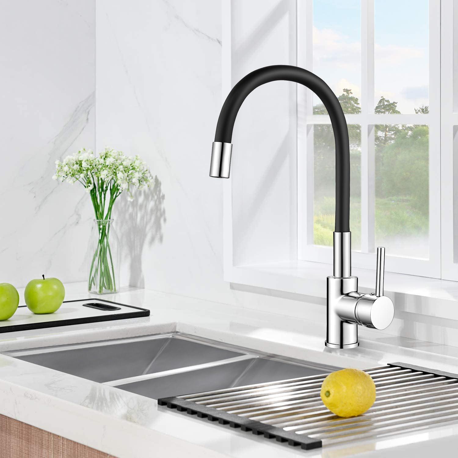 Moderne Schwarz Küchenarmatur Flexibler Auslauf 360° Drehbar