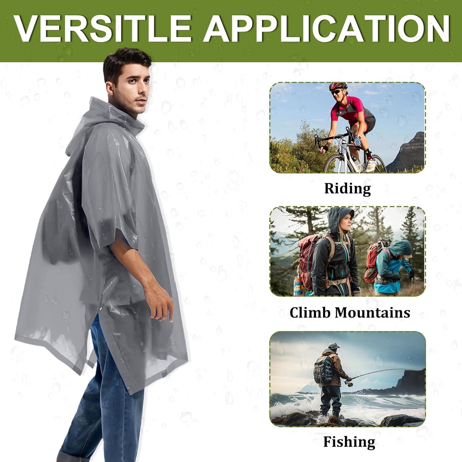 Wasserdichter Regenponcho mit Kapuze für Erwachsene, Grau, 2er-Set