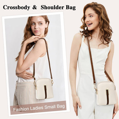 TEUEN Kleine Damen PU Leder Umhängetasche Crossbody Beige