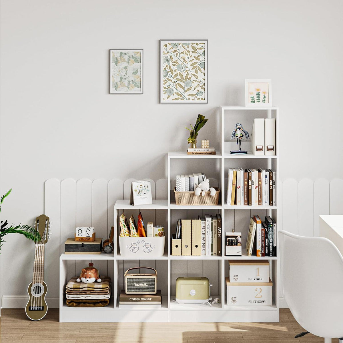 Bücherregal 10-Würfel Weiß – Verstellbar & Modular für Wohnzimmer