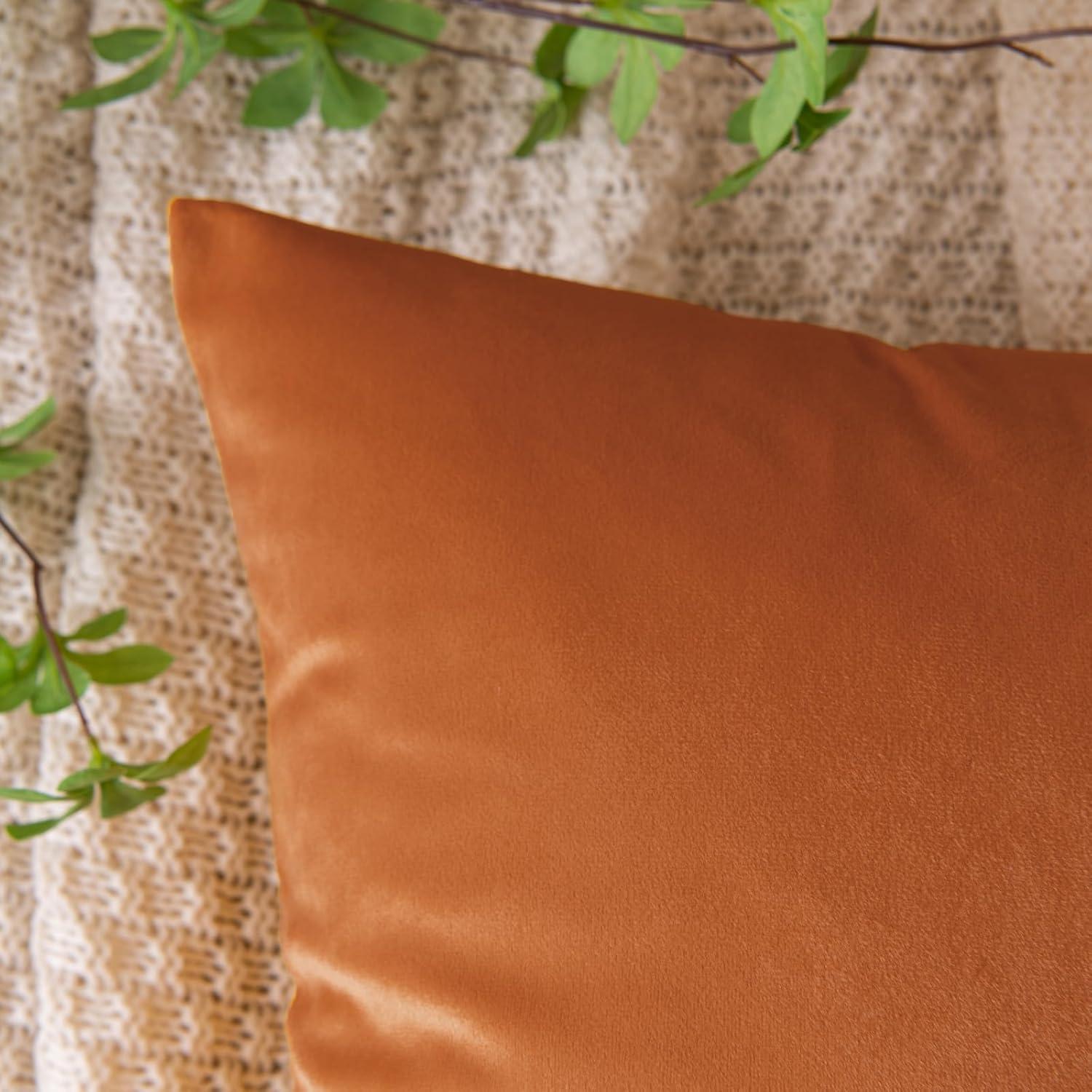 Samt Kissenbezug Orange Herbst Dekokissen 40x40cm Set 2er