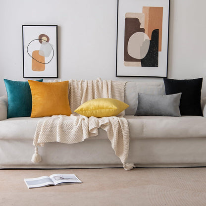 Samt Kissenbezug Schwarz 40x40cm 2er Set Schlafzimmer Sofa