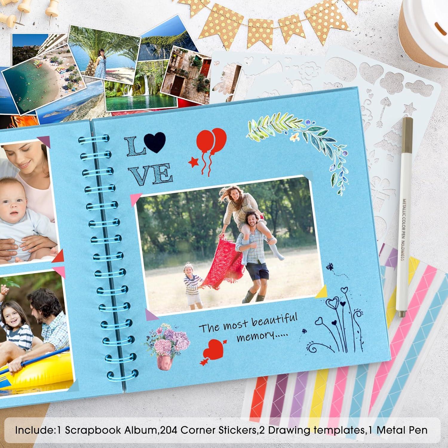 JAECU Fotobuch Scrapbook Album DIY 21x21cm Blau Spiralalbum 40 Seiten