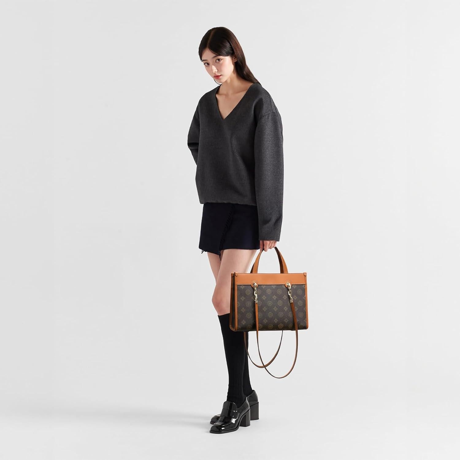 Große Leder Handtasche Damen Tote Bag - Braun E