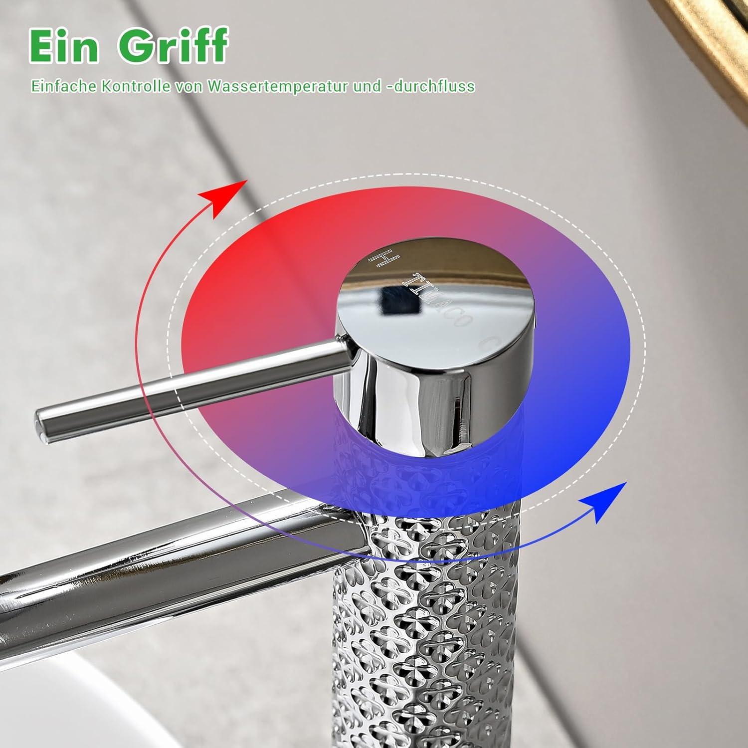 TIMACO Chrom Einhebel-Mischbatterie Badarmatur 11,4in Badezimmer-Wasserhahn