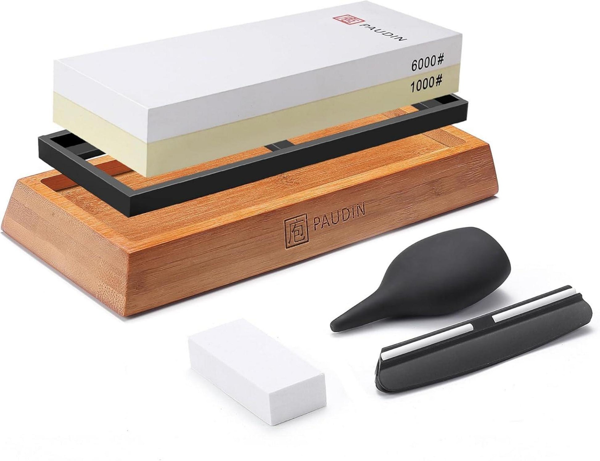 Wetzstein Schleifstein 1000/6000 Messerschärfer Bambusbasis