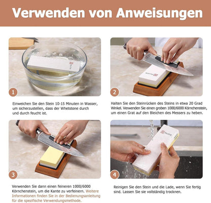 Wetzstein Schleifstein 1000/6000 Messerschärfer Bambusbasis