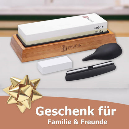 Wetzstein Schleifstein 1000/6000 Messerschärfer Bambusbasis