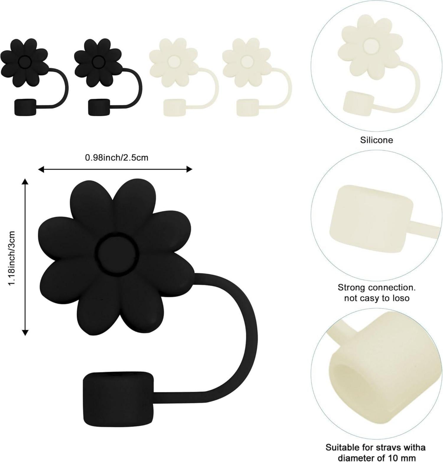 Stroh-Abdeckkappen 4er Set niedliche Blumen Silikon Stanley Becher