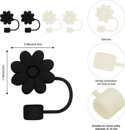 Stroh-Abdeckkappen 4er Set niedliche Blumen Silikon Stanley Becher