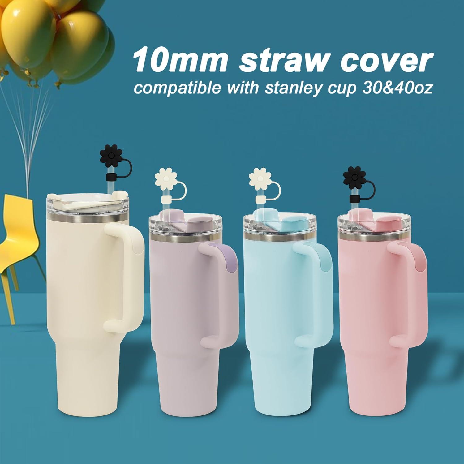 4er Set Strohhalm-Abdeckkappen Silikon Blumen Schwarz Weiß 10mm wiederverwendbar