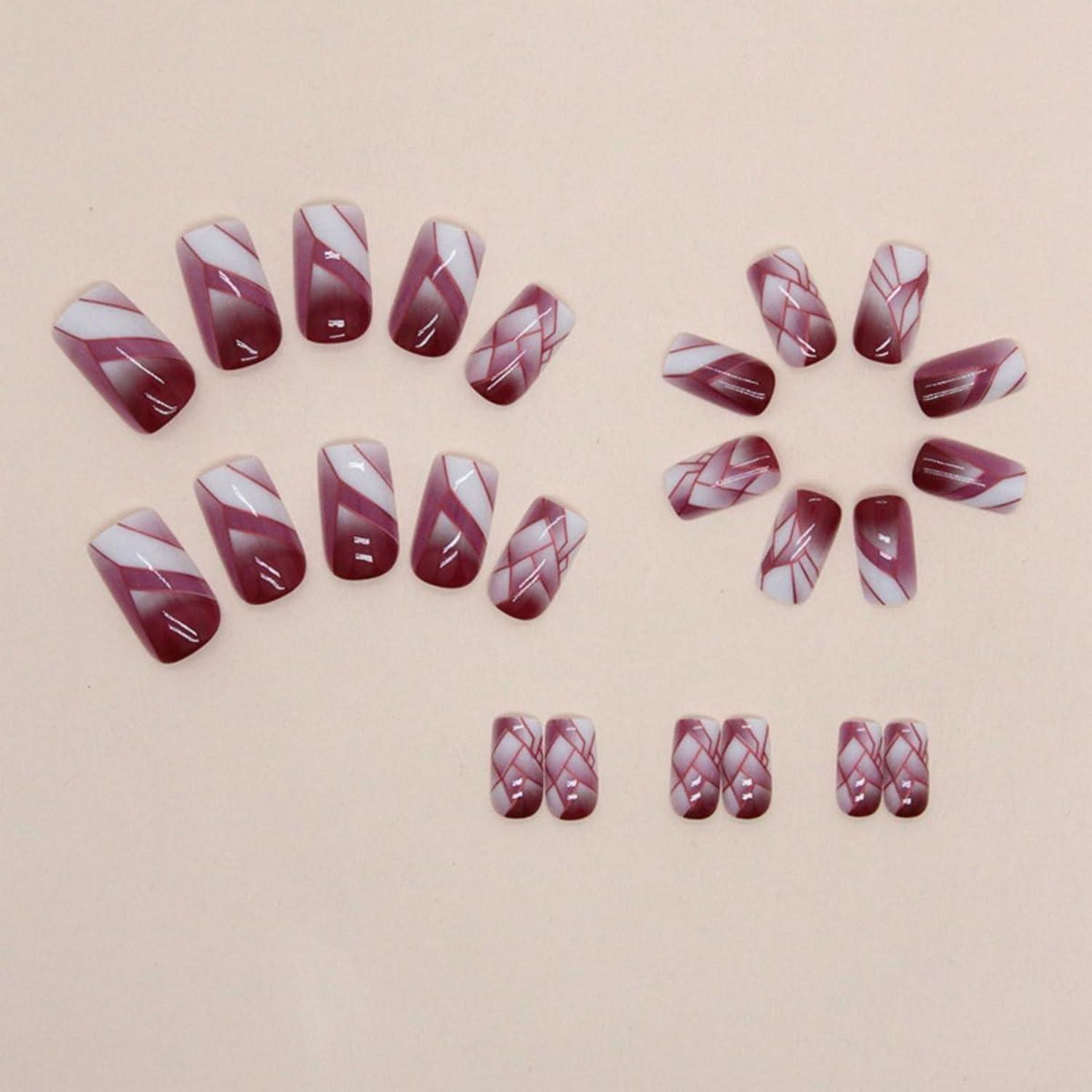 24 Stück Burgundy Rot Nägel Zum Aufkleben Kurz Glossy