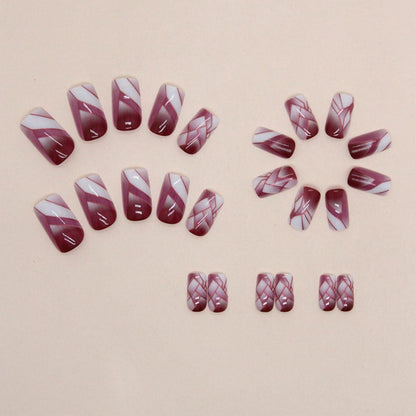 24 Stück Burgundy Rot Nägel Zum Aufkleben Kurz Glossy