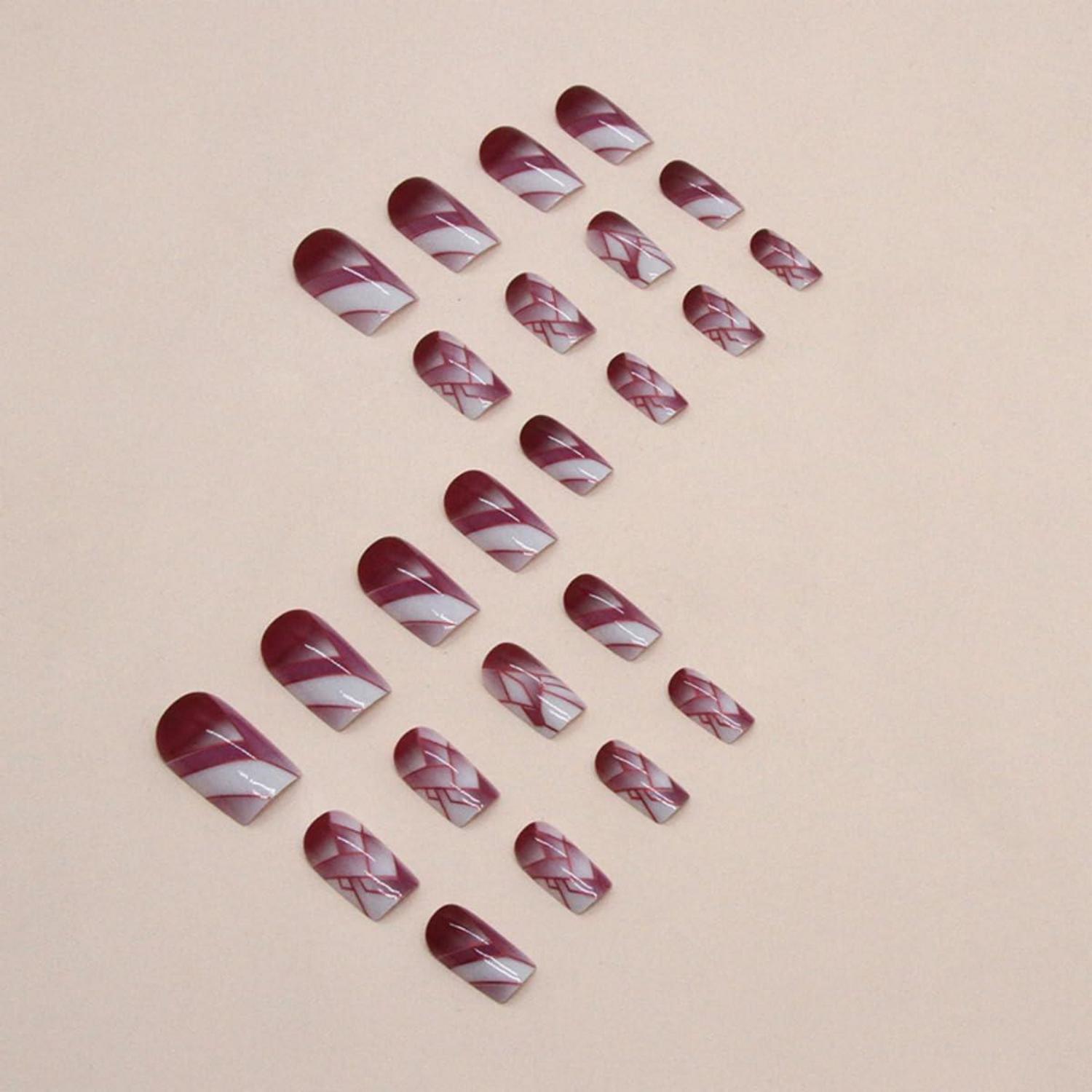 Burgundy Rote Nägel Zum Aufkleben Kurz Eckig Press on Nails Design