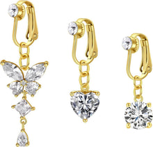 Fake Bauchnabelpiercing Set Silber CZ Herz Kristall Schmetterling