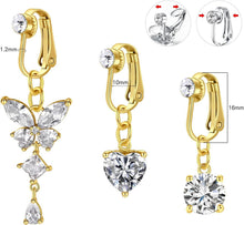 Fake Bauchnabelpiercing Set Silber CZ Herz Kristall