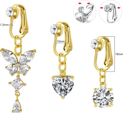 Fake Bauchnabelpiercing Set Silber CZ Herz Kristall