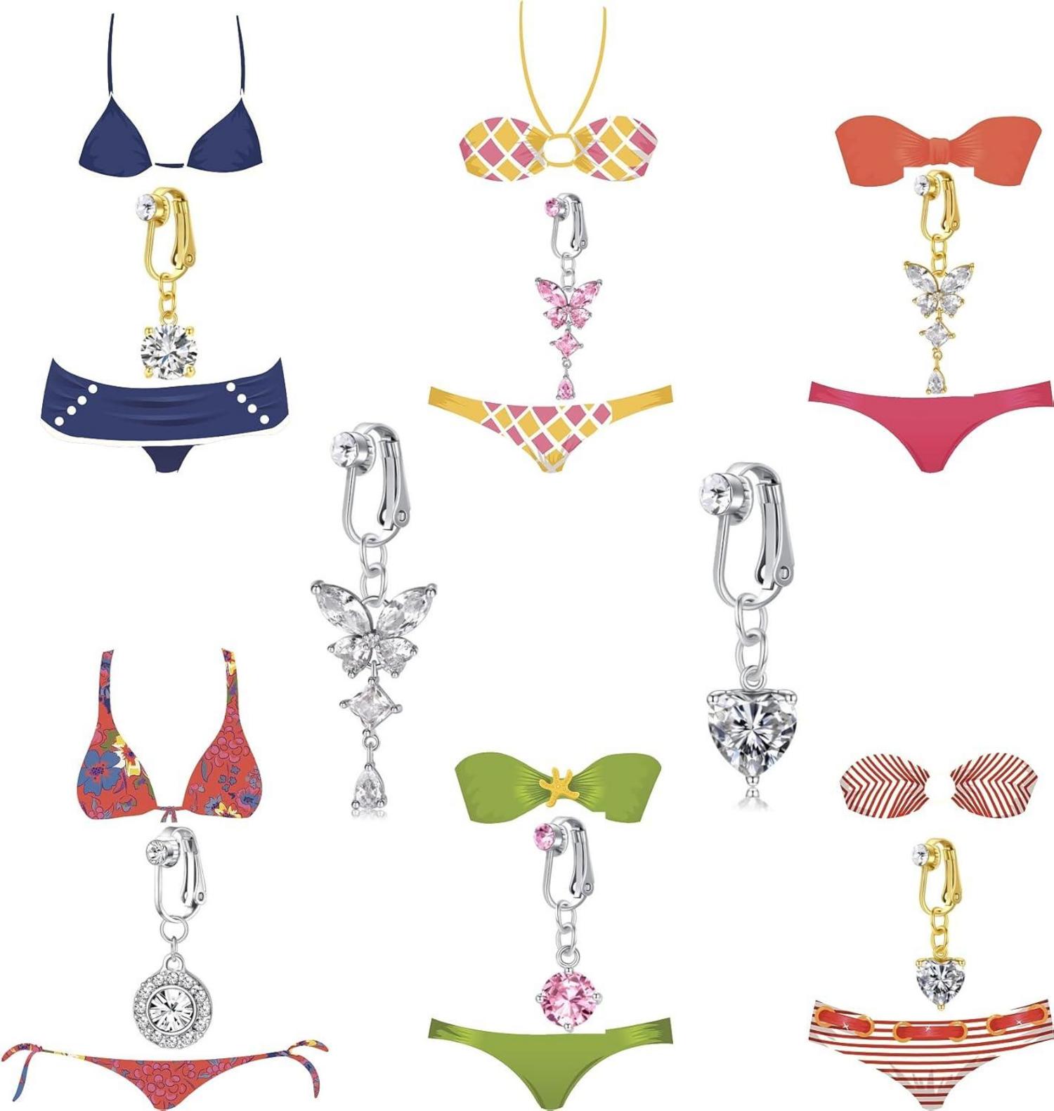 Fake Bauchnabelpiercing Herz Kristallkugel Clip 3er Set