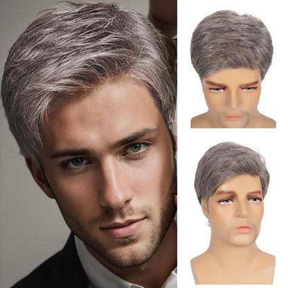 Herren Perücke Grau Kurz Gerade Seitenteil Synthetisch