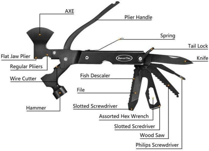 Multitool Axt Beil Camping Werkzeug Geschenke Männer 14-in-1 Schwarz