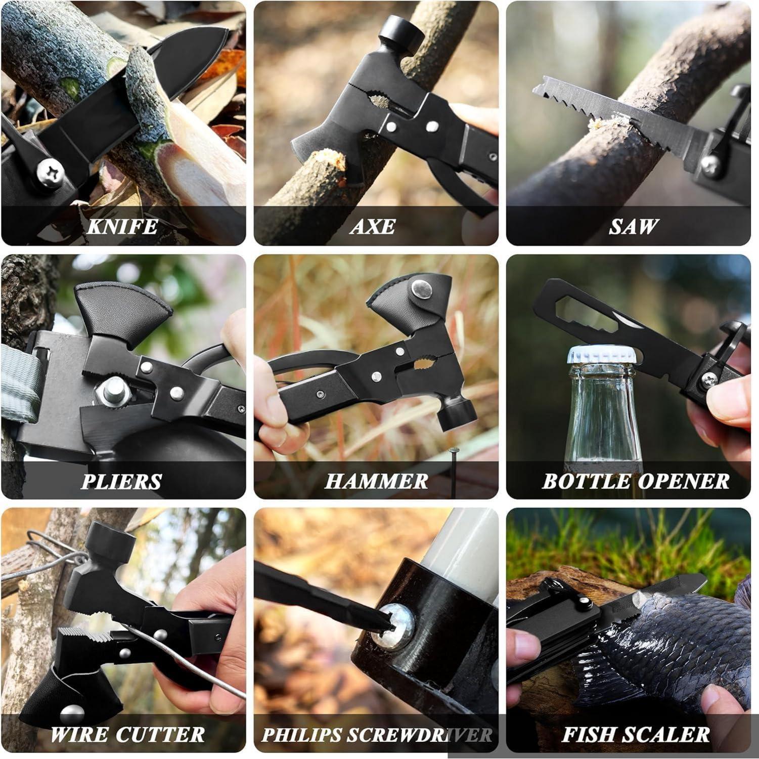 Multitool Axt Beil Camping Werkzeug Geschenke Männer 14-in-1 Schwarz