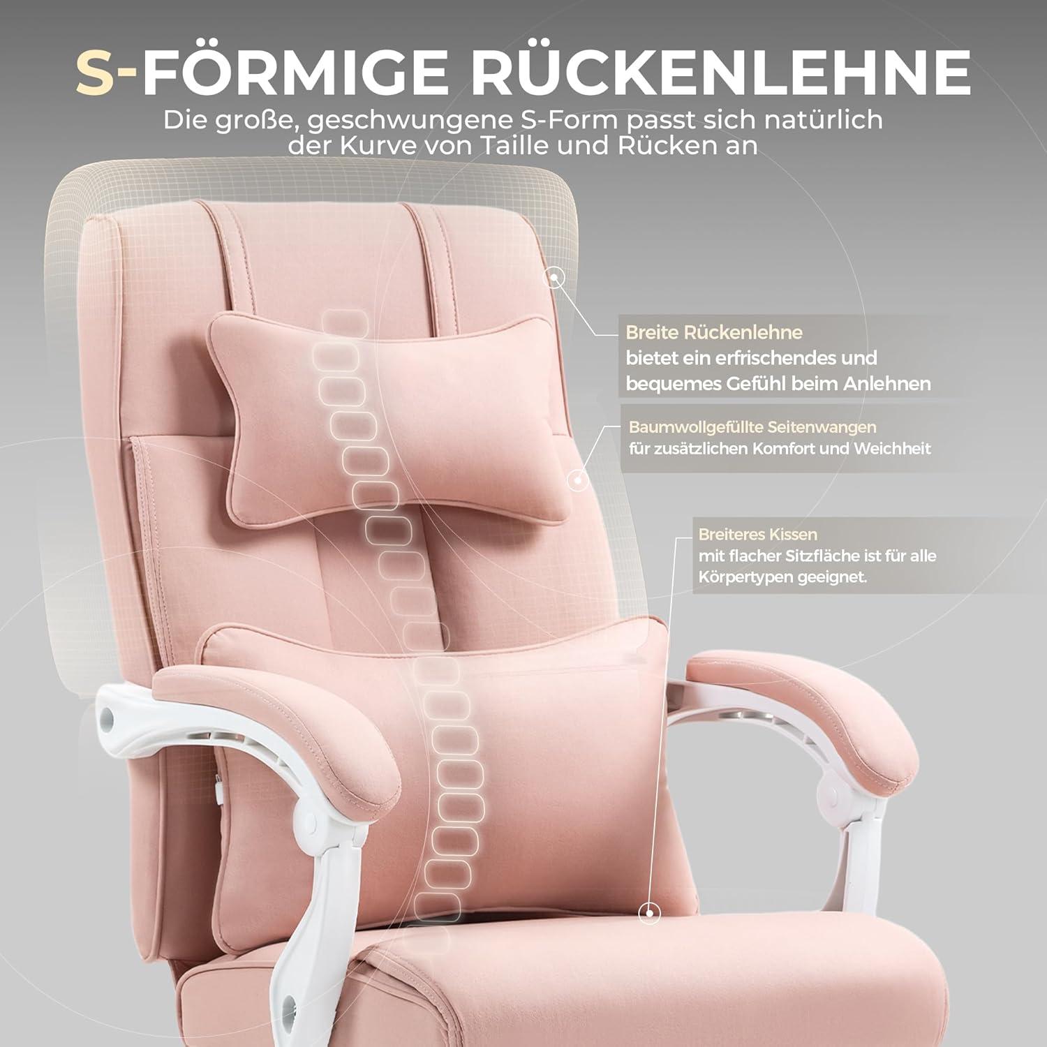 Dowinx Chefsessel mit Fußstütze, Verstellbar, Ergonomisch, Rosa