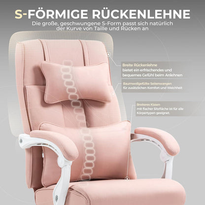 Dowinx Chefsessel mit Fußstütze, Verstellbar, Ergonomisch, Rosa