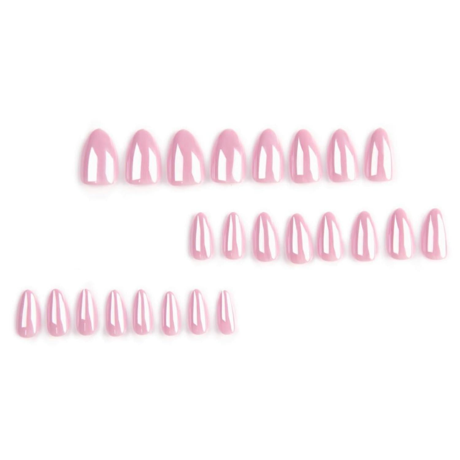 24 Stück Chrome Pink Kunstnägel Press on Nails Oval Mittel Sparkly French Design