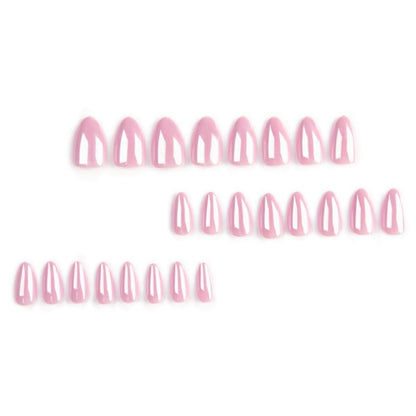 24 Stück Chrome Pink Kunstnägel Press on Nails Oval Mittel Sparkly French Design