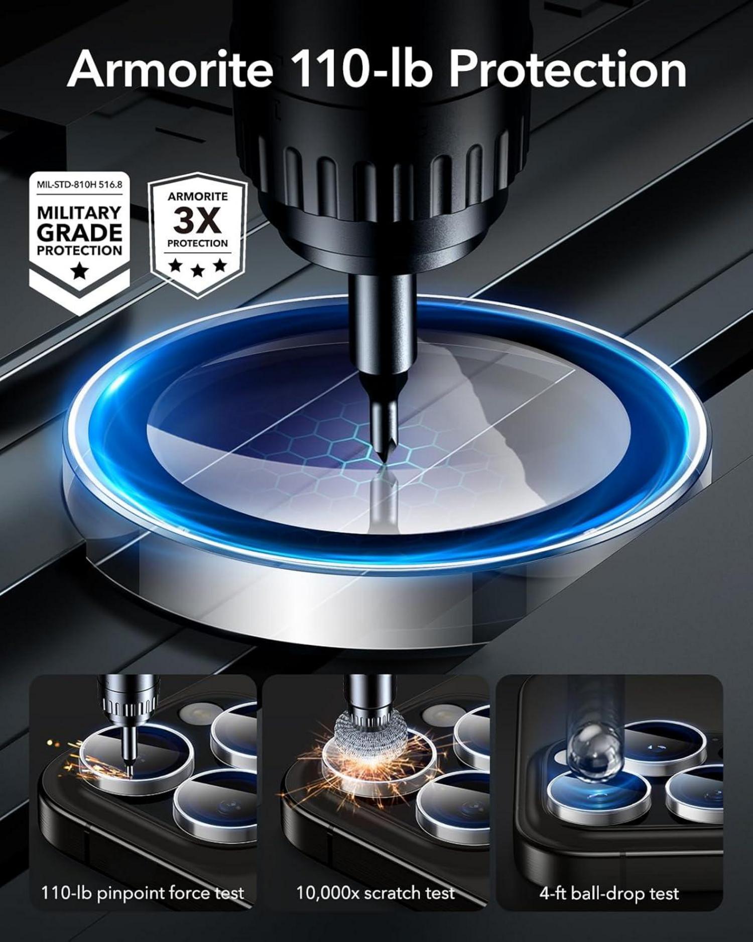 ESR Kamera Schutzfolie iPhone 16 Pro Max 15 Pro Max 14 Pro Max, gehärtetes Glas, Armorite Serie, klar