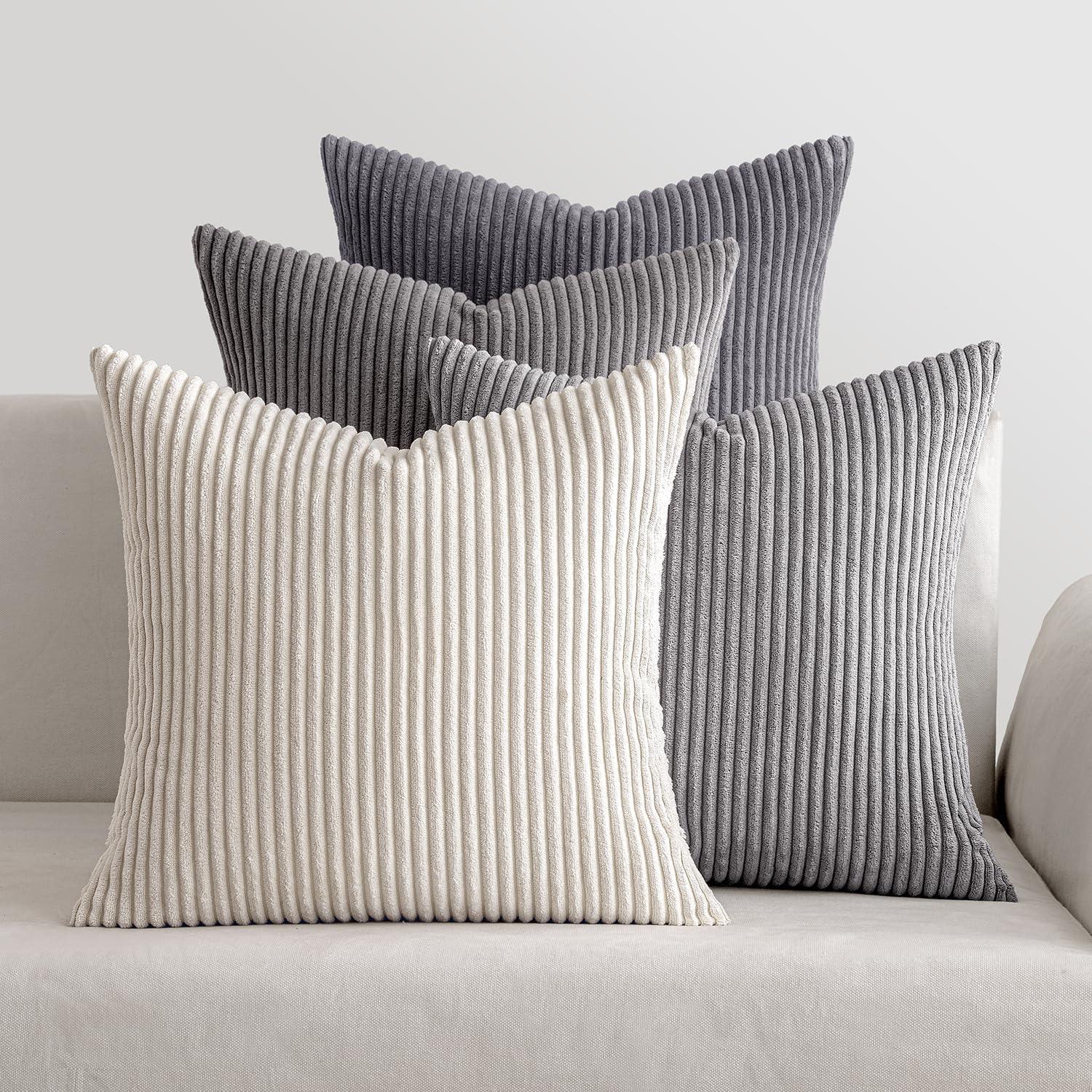 Dekorative Kordsamt Kissenhülle Gestreift 4er Set 40x40cm