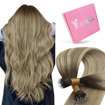 Echthaar Nano Ring Extensions Balayage Braun Blond 40cm