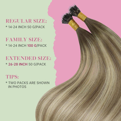 Echthaar Nano Ring Extensions Balayage Braun Blond 40cm