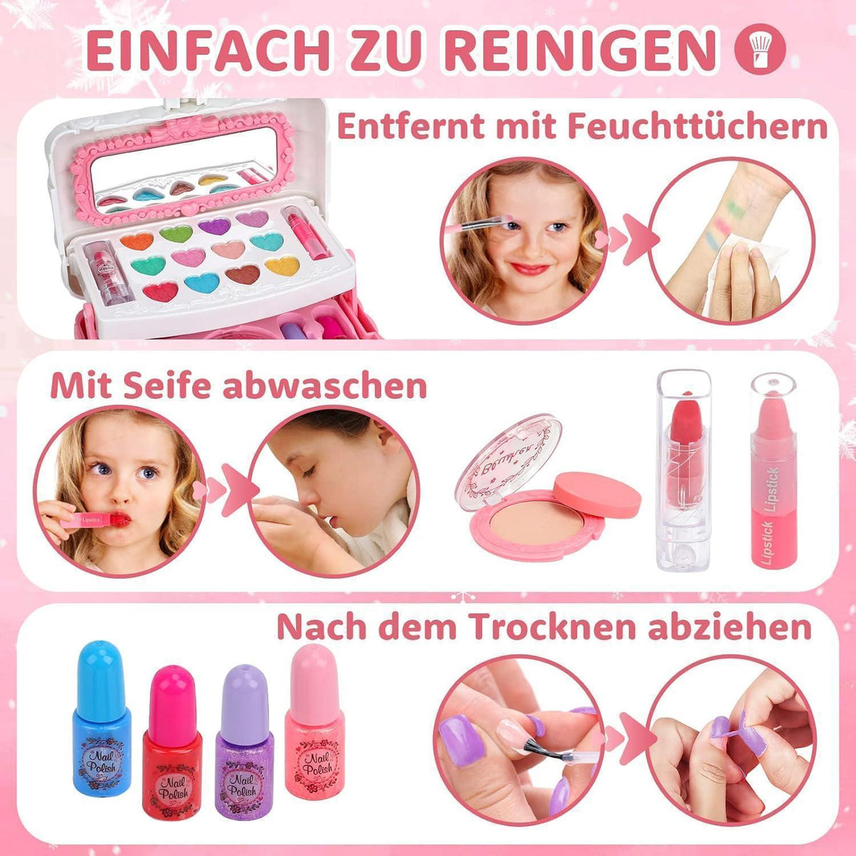 Kinderschminkkoffer 55 Teile Waschbar für Mädchen ab 3 Jahre